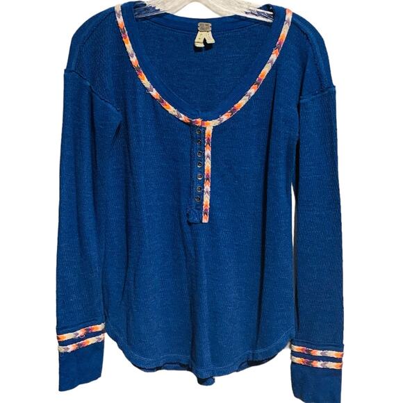 WE THE FREE Henley S Rainbow Trim Thermal Slouchy Rounded Hem Free People - Picture 3 of 8